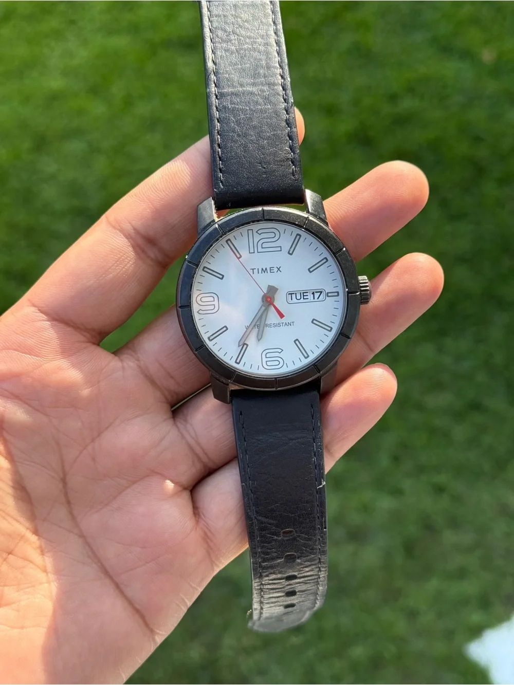 Timex Men's Black Strap White Dial Day-Date Watch - Modern Numeric Indices